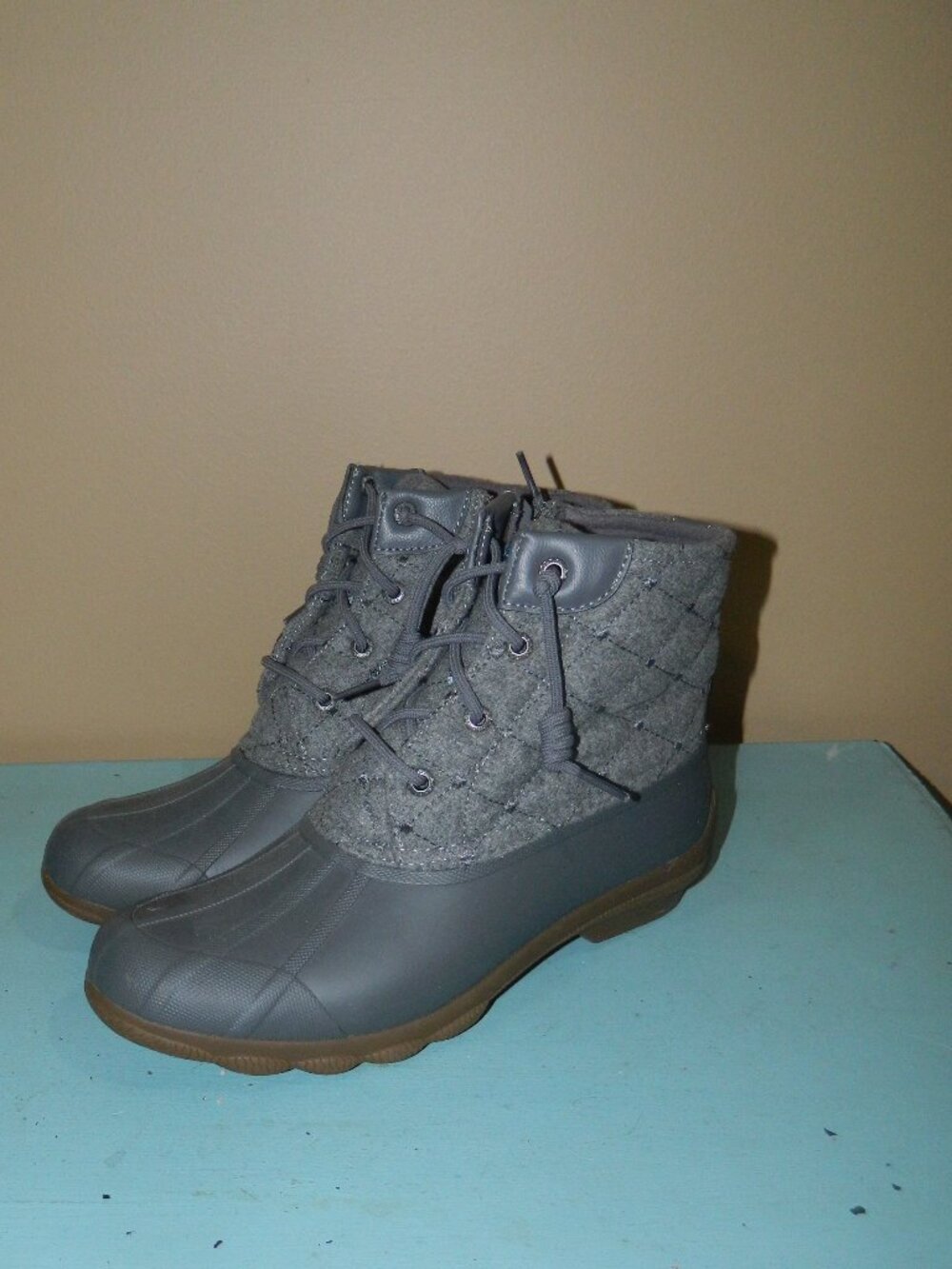 Sperry Quilted Wool Blend Gray Duck Boots Sz 8M